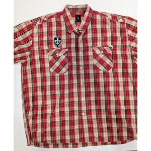 Karl Kani Mens Button Up Fitted Shirt Red Gold Series Size 3XL